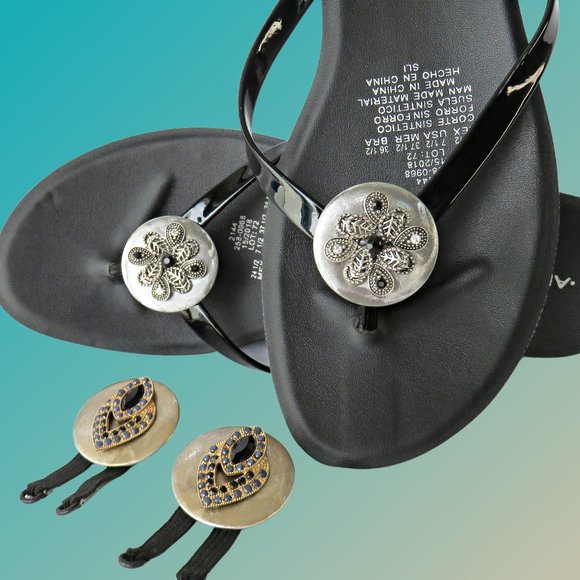Black Flip Flops Plus 2 Pairs Wrapcessory Flip Flop Clips...425 - Picture 1 of 9